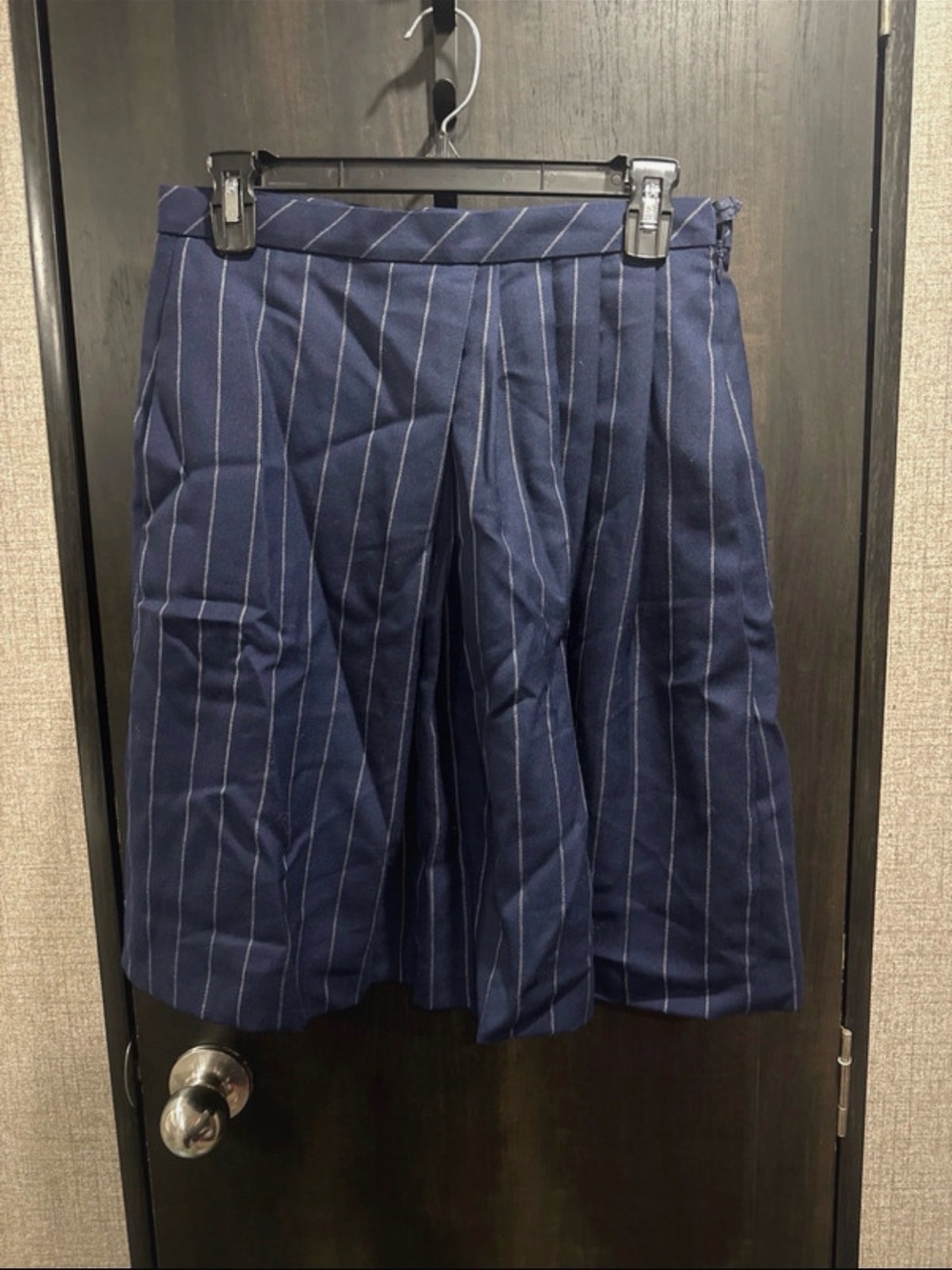 Brooks Brothers Navy Blue Pinstripe Pleated A-Line Skirt